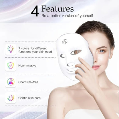 USB Rechargeable 7-Colour LED Lightweight Therapy Mask, Infared Light Repair, Anti-Wrinkle, Acne Removal, Skin Rejuvenation, Blemish Repair, Auto Mode, Wireless Design- (BOX SET)