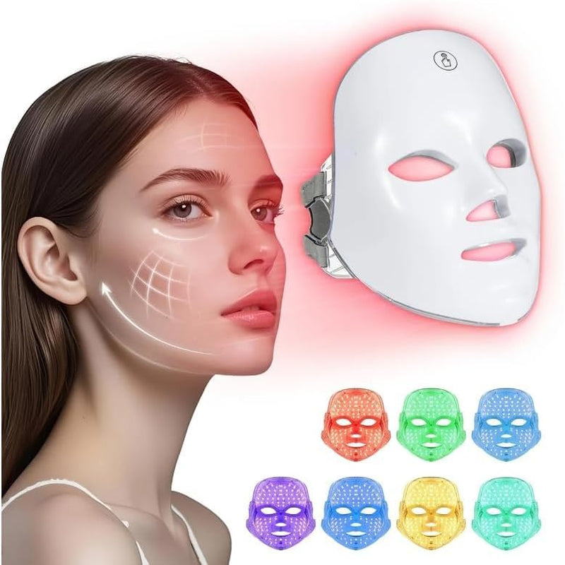 USB Rechargeable 7-Colour LED Lightweight Therapy Mask, Infared Light Repair, Anti-Wrinkle, Acne Removal, Skin Rejuvenation, Blemish Repair, Auto Mode, Wireless Design- (BOX SET)