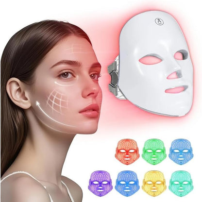 USB Rechargeable 7-Colour LED Lightweight Therapy Mask, Infared Light Repair, Anti-Wrinkle, Acne Removal, Skin Rejuvenation, Blemish Repair, Auto Mode, Wireless Design- (BOX SET)