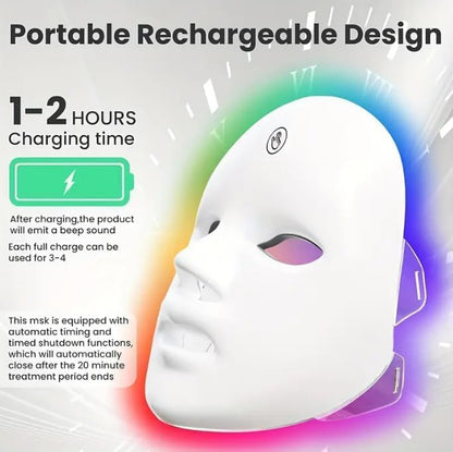 USB Rechargeable 7-Colour LED Lightweight Therapy Mask, Infared Light Repair, Anti-Wrinkle, Acne Removal, Skin Rejuvenation, Blemish Repair, Auto Mode, Wireless Design- (BOX SET)
